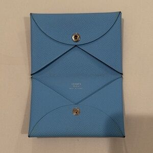 Hermès Light Blue Leather Calvi Wallet